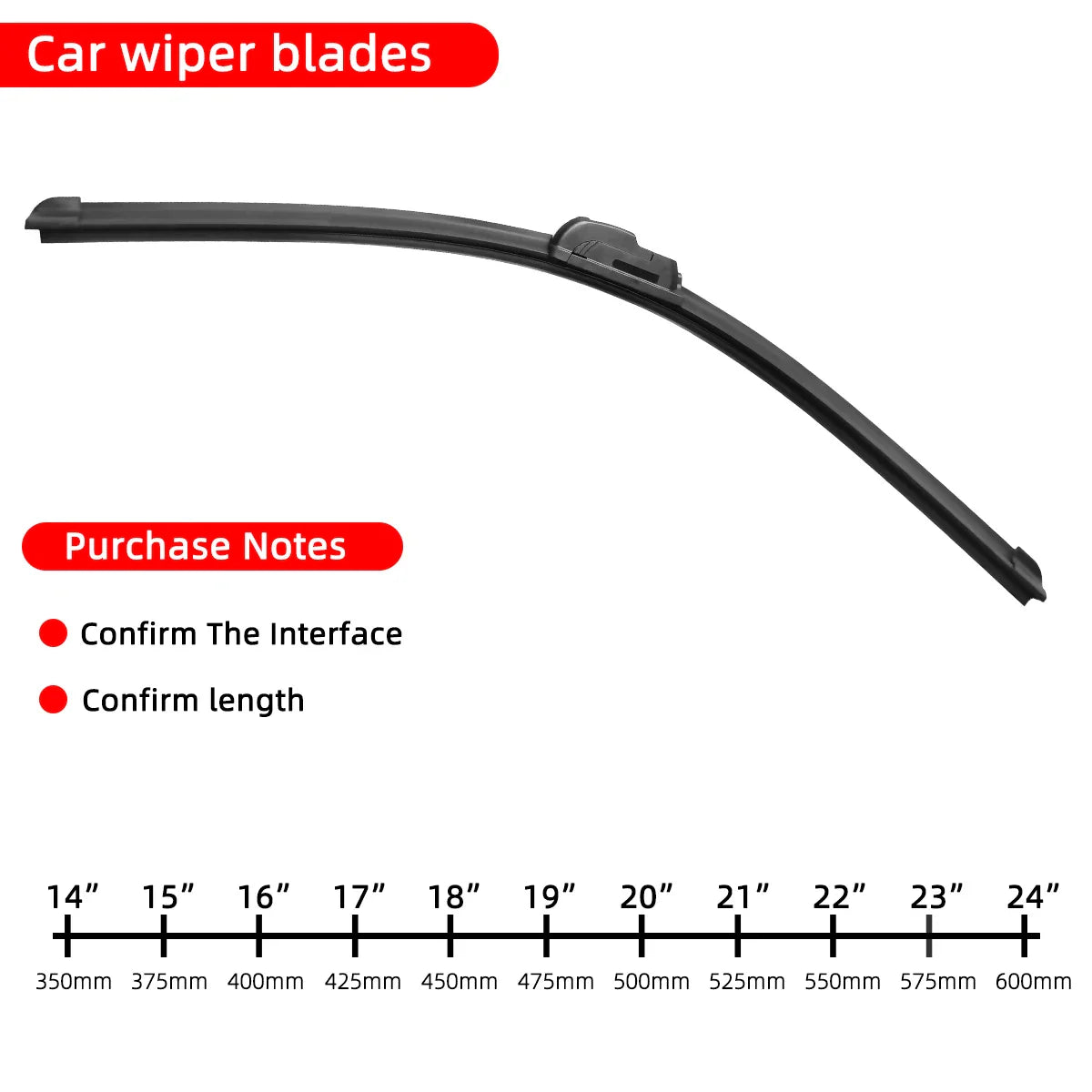Universal Frameless Rubber Windshield Wiper Blade 14"–26"