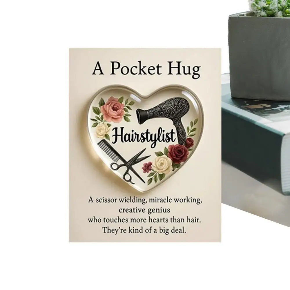 Heart Hug Pocket 2D Acrylic Hairdresser Souvenir Clear Inspirational Card Pocket For Men Barber Hair Stylist Graduation Birthday Peaceful Pleasures Health and Wellness A China Mainland