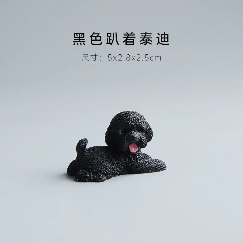 Simulation Poodle Dog Figures Puppy Model Resin Crafts Mini Animal Ornament Miniature Figurine Kawaii Dog Action Figures decor Peaceful Pleasures Health and Wellness Black dog lie pron