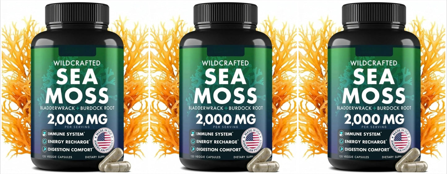 Wildcrafted Sea Moss Capsules | Bladderwrack & Burdock 2000mg