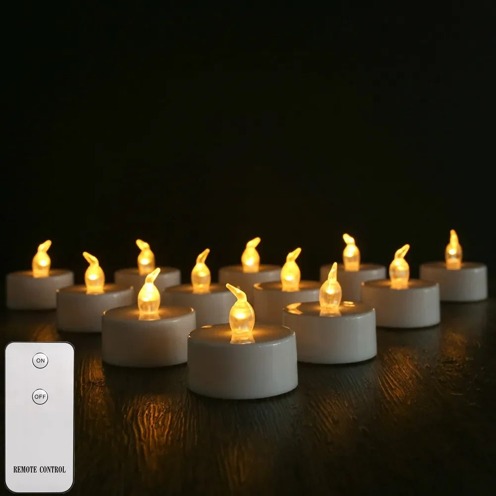 6-48Pc LED Flameless Candles Battery Operated Creative Wishing Tealight Warm White Fake Electric Candle For Halloween Christmas Peaceful Pleasures Health and Wellness 12Pc with remote