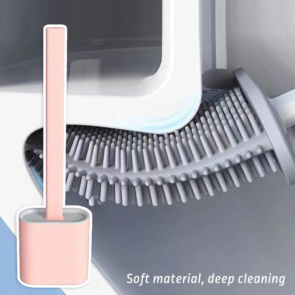 Flexible Toilet Brush Cleaner Long Handle Hanging Silicone 360 Degree No-Dead-Corner Flexible Cleaner Brush Holder Set Bathroom Peaceful Pleasures Health and Wellness