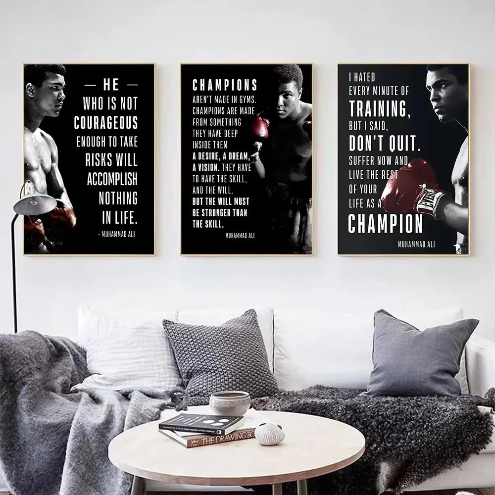 Boxer Wall Poster, Mike Tyson Muhammad Ali Motivational Quote Canvas Painting Prints, Home Decor Pictures for Living Room Peaceful Pleasures Health and Wellness