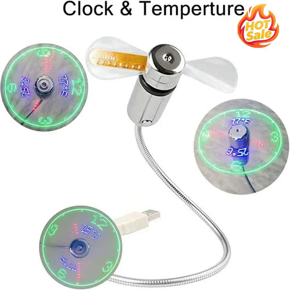 VODOOL USB Mini Fan with LED Clock & Temperature Display