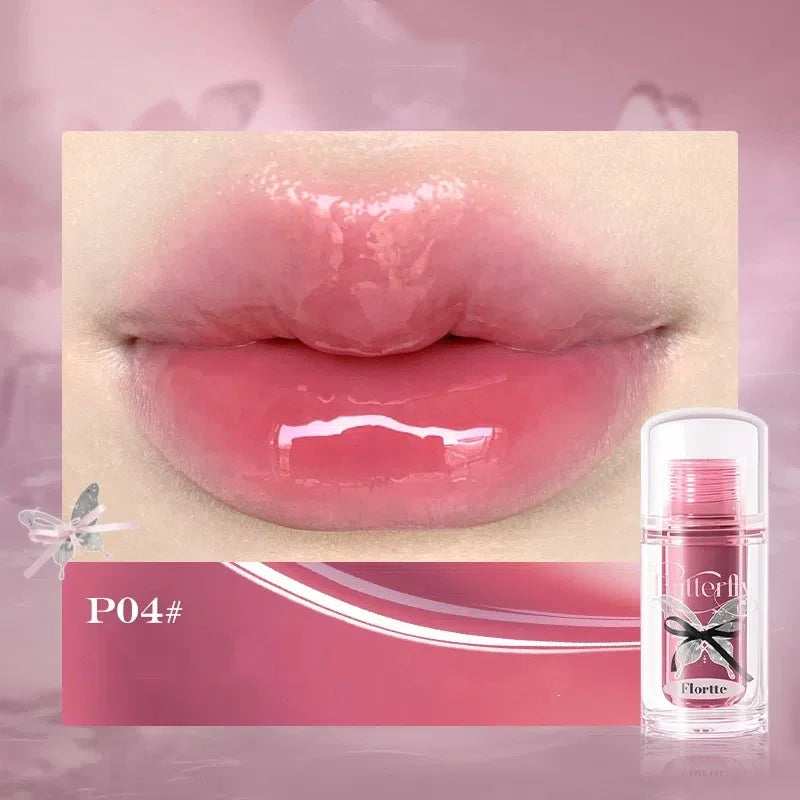 FLORTTE Butterfly Mirror Lip Gloss – Jelly Tint & Plumping Glaze