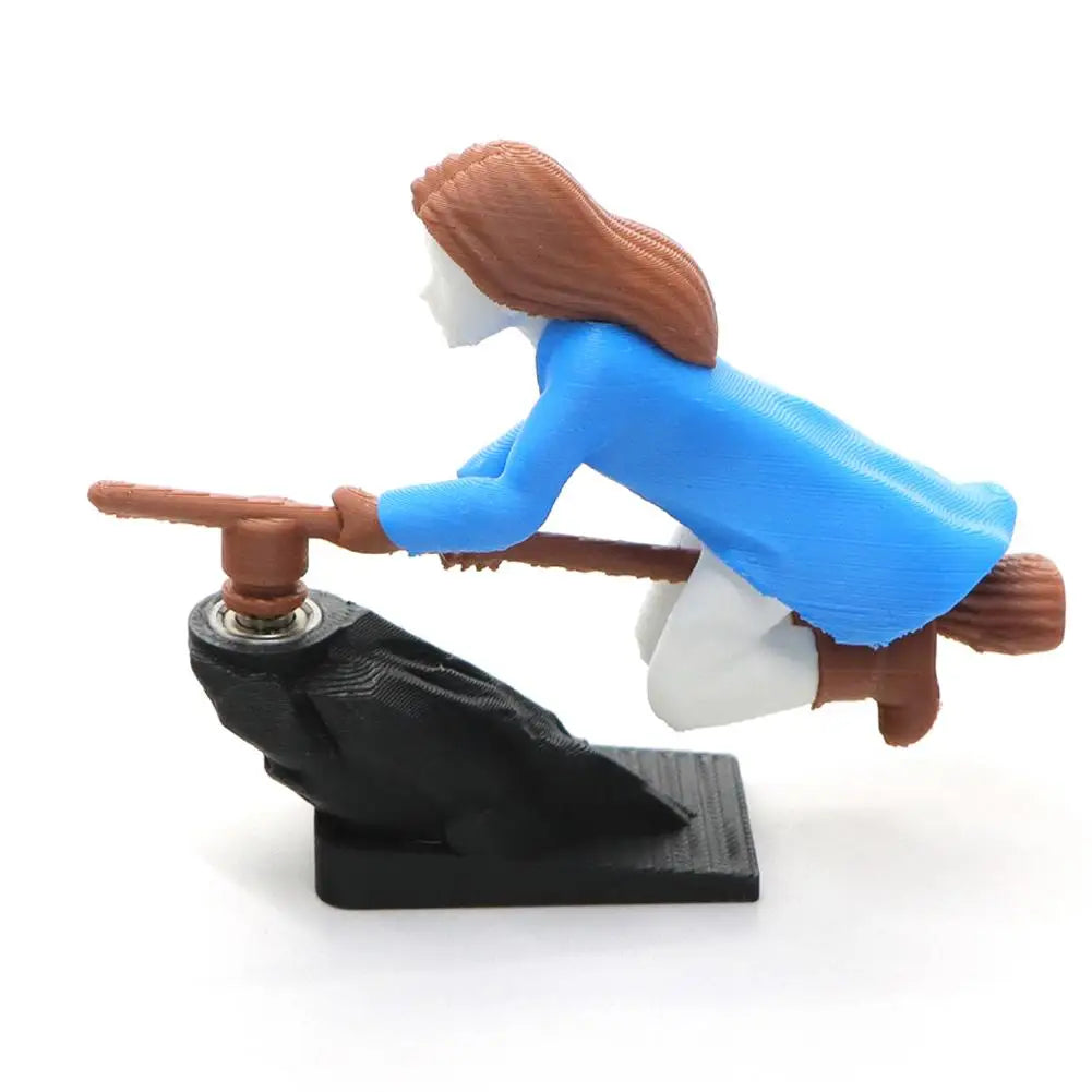 Witch Wizard Broomstick Moving Dashboard Ornament | Car Decor