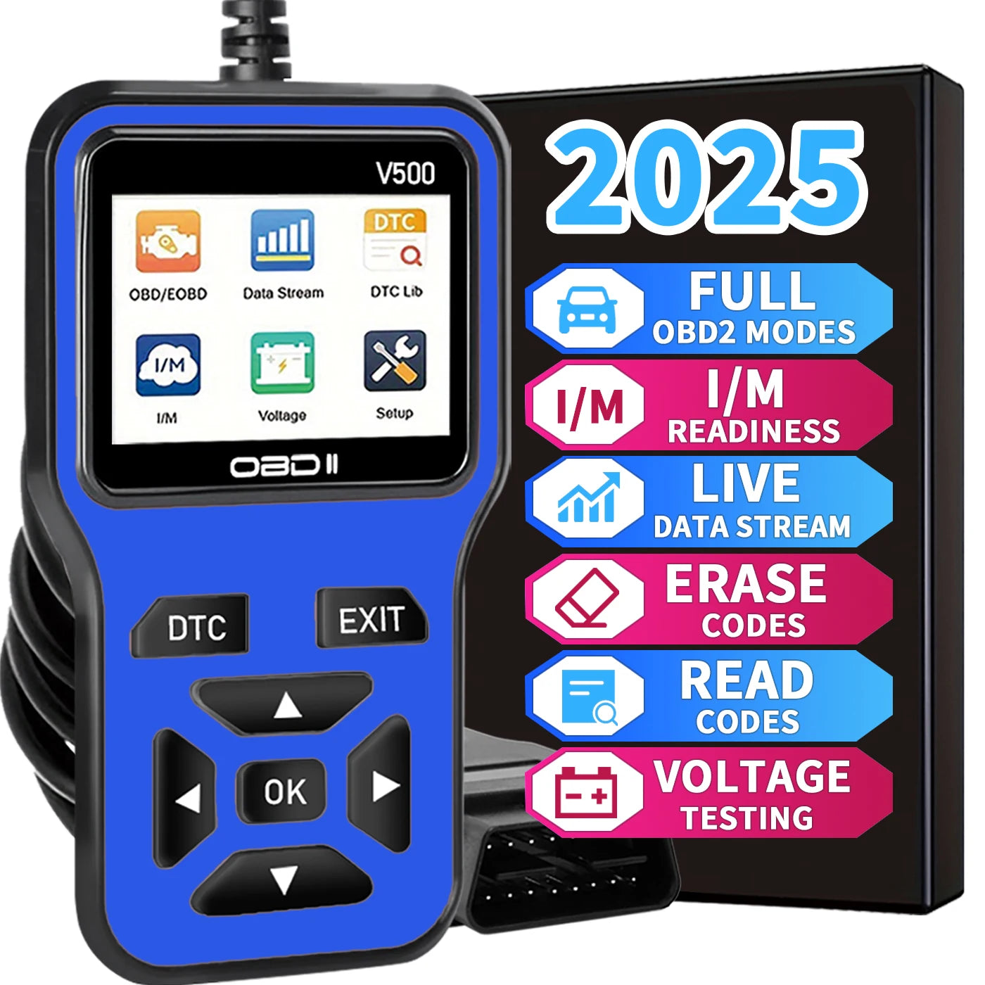 2025's Latest Obd2 Scanner Diagnostic Tool - Complete Engine Code Reader with Data Stream, I/M Readiness, Voltage Test, and Erase Functions, Obd Powered, Compatible with All Vehicles from 1996 Onwards Peaceful Pleasures Health and Wellness Blue