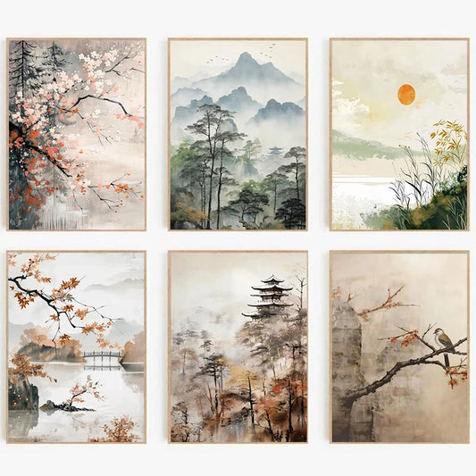 Modern Chinese Minimalist Zen Zen Peaceful Landscape Art Poster Canvas Printing Living Room Bedroom Home Decoration Frameless Peaceful Pleasures Health and Wellness