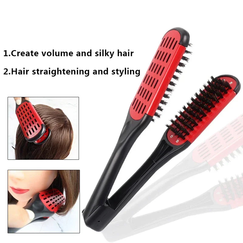 Pro Hairdressing Straightener Nylon Hair Straightening Double Brushes V Shape Comb Clamp Not Hurt Styling Tools DIY Home Peaceful Pleasures Health and Wellness