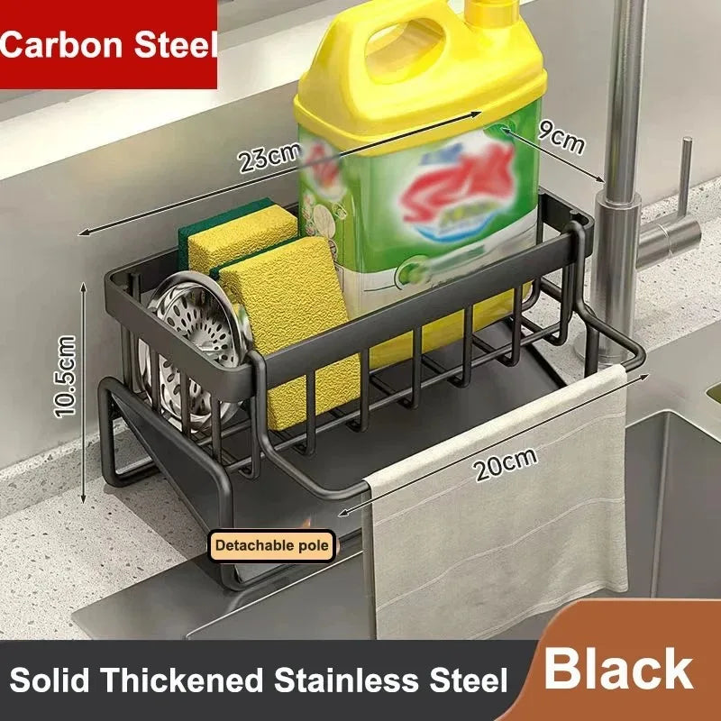 Kitchen Sink Drain Rack & Organizer – Self-Draining Soap, Sponge, Dishcloth & Towel Holder | Wall-Mount or Countertop