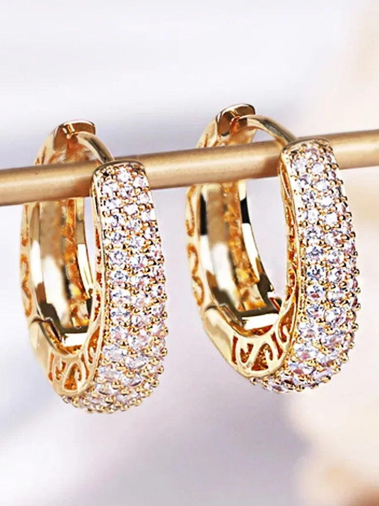 Hollow Gold Color Hoop Earrings for Women Paved Dazzling CZ Stone Luxury Trendy Female Circle Earrings Statement Jewelry Peaceful Pleasures Health and Wellness