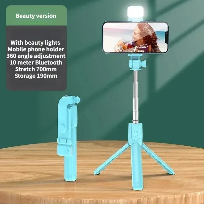Selfie Stick Wireless Tripod Stand with Light Bluetooth Remote Extendable Tripod for iPhone Mobile Phone Live Streaming Peaceful Pleasures Health and Wellness Blue With Lights