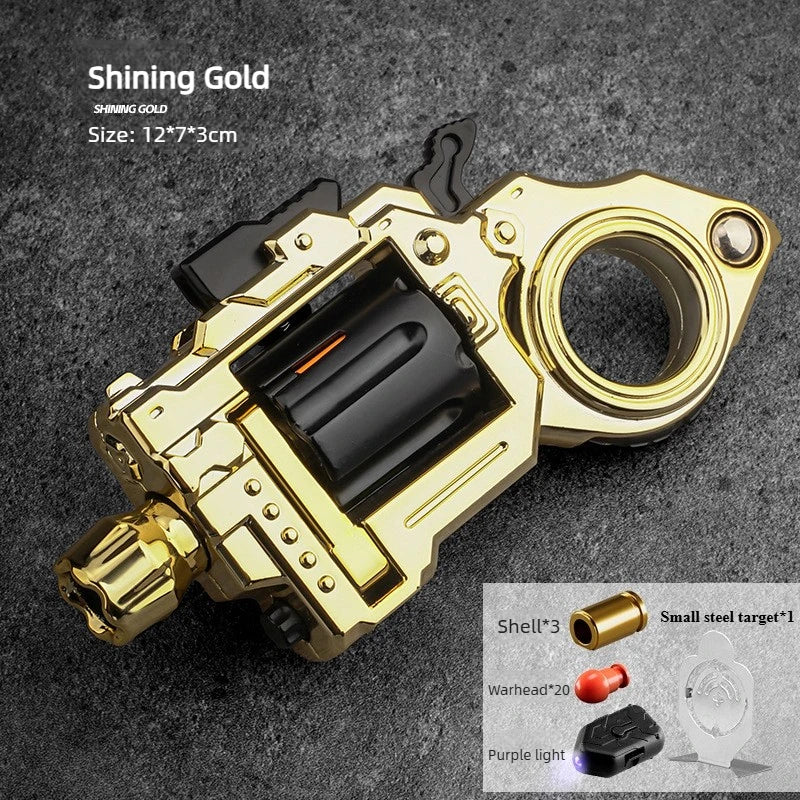 EDC Fidget Toy Alloy Revolver Ring Gun Fun Shooting Stress Relief Mini Metal Collectible Gun Model Fidget Spinner Boys Gifts Peaceful Pleasures Health and Wellness Gold