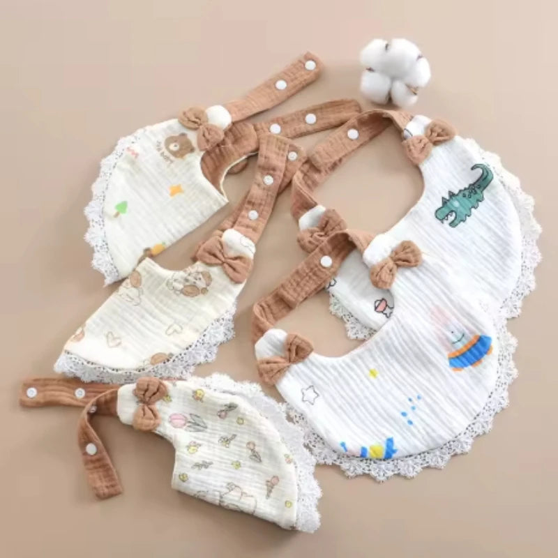 Random color3PCS Flower Bibs Headbands Bow Nylon Hairbands Double Side Saliva Towel Feeding Burp Cloth Scarf Boys Girls Headwear Peaceful Pleasures Health and Wellness