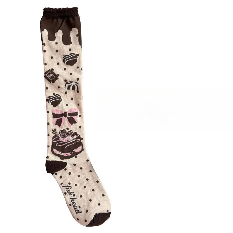 Original Qiaoqiao Cake knee-high calf socks Chocolate Chip Cookie cake cotton socks LOLITA lace socks calf women socks Peaceful Pleasures Health and Wellness yellow One Size