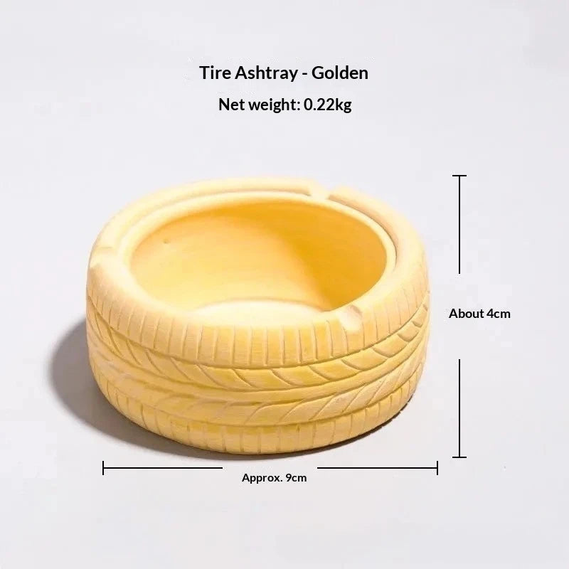 INS Retro Tire Shaped Smokeless Desktop Ashtray Personalized Trendy Creative Home Bar Ashtray for Stylish Smoking Convenience Peaceful Pleasures Health and Wellness golden