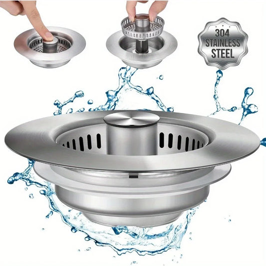 3-in-1 Stainless Steel Kitchen Sink Strainer & Pop-Up Stopper Sink Strainer Peaceful Pleasures Health and Wellness