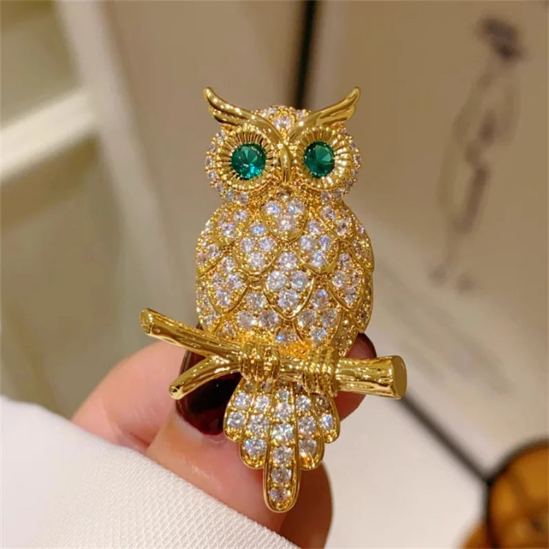 Vintage Owl Brooch | Sparkling Crystal Animal Pin for Women