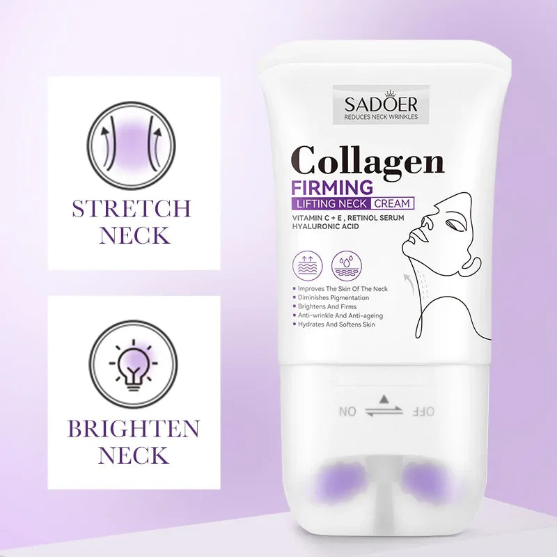 SADOER Collagen Firming Neck Cream Lifting Moisturizing Brightening Message Roller Neck Beauty Cream Necks Skin Care Products Peaceful Pleasures Health and Wellness