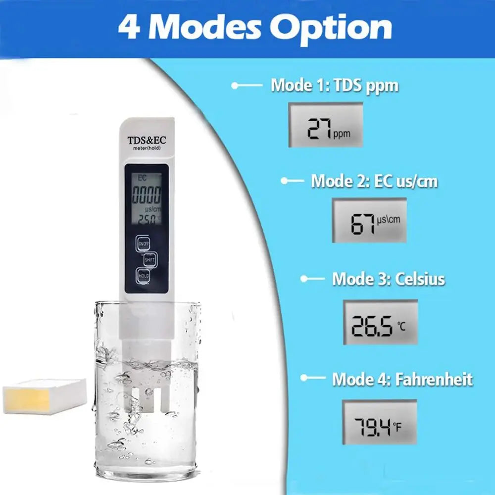 Digital Water Tester Meter TDS EC PPM Temp Detector Pen with White LCD Display 0-9990 Range for Purity Measurement Peaceful Pleasures Health and Wellness