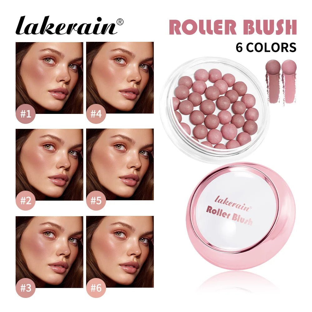 Lakerain Roller Blush Long-lasting Holding Natural Makeup Spherical Appearance Design Powdery Texture Pearlescent Effect Blush Peaceful Pleasures Health and Wellness