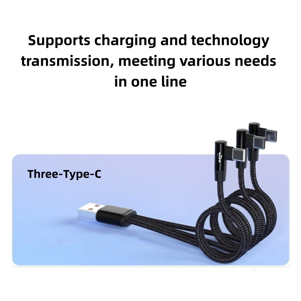 Triple Port USB-A to USB-C Cable 66W Fast Charge 3 Devices