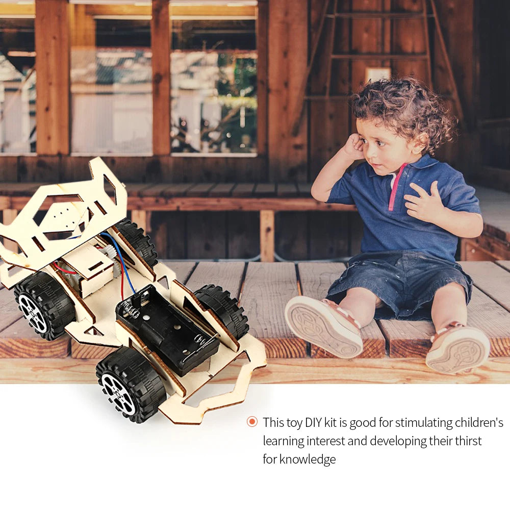 Wood Racing Car DIY Kids Toy Model Building Kits Electric Wooden
