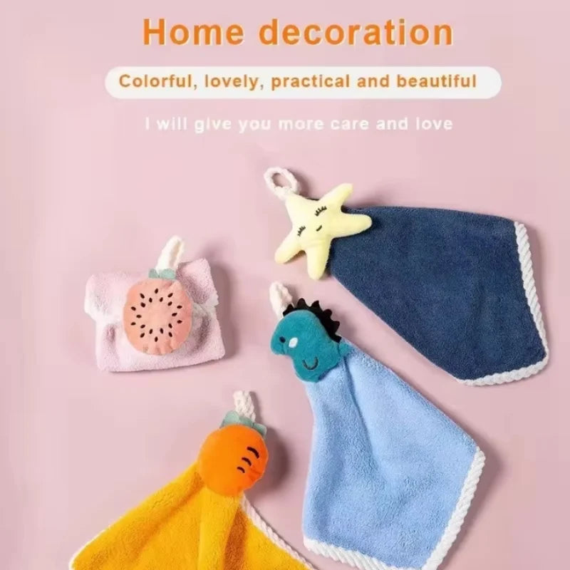 Coral Fleece Hangable Thicken Towel CartoonTowel Cute Absorbent Hand Towels Cleaning Cloth Rag Handkerchief Peaceful Pleasures Health and Wellness