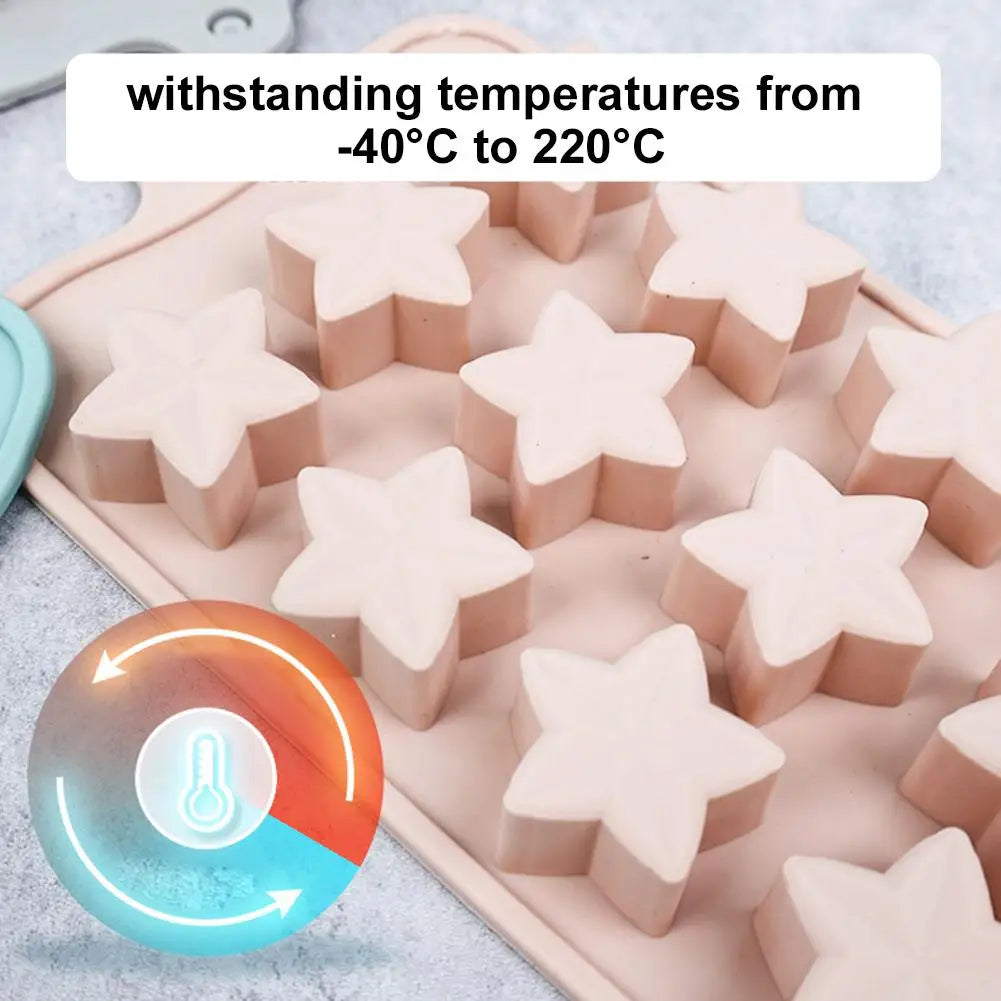 15-Piece Five-Pointed Star Silicone Chocolate Mold Creative Jelly Christmas Candy DIY Mold Ice Tray Baking Mold Peaceful Pleasures Health and Wellness