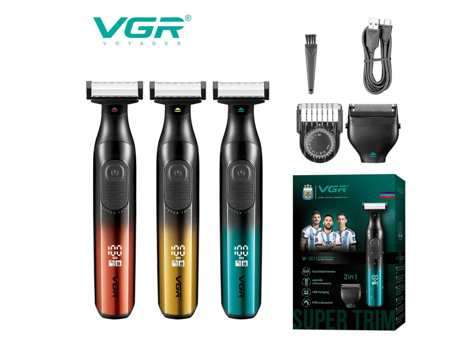VGR new hair remover 3-in-1 hair trimming set gradient color household shaver IPX6 waterproof intelligent digital shaver V-361 Peaceful Pleasures Health and Wellness USB
