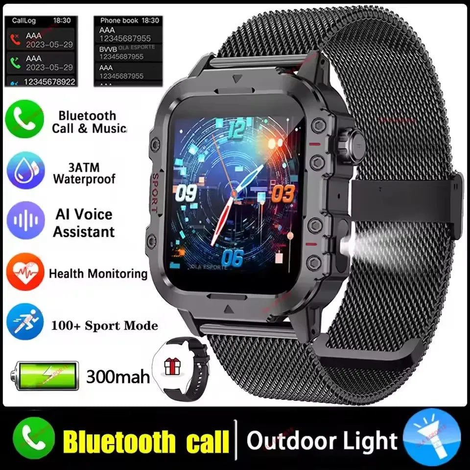 2026 New Military Smart Watch Men IP67 3ATM Outdoor Sports Fitness Tracker Blood Pressure Health Monitor BT Calls GPS Smartwatch Peaceful Pleasures Health and Wellness 1.44 Black 1 Smartwatch