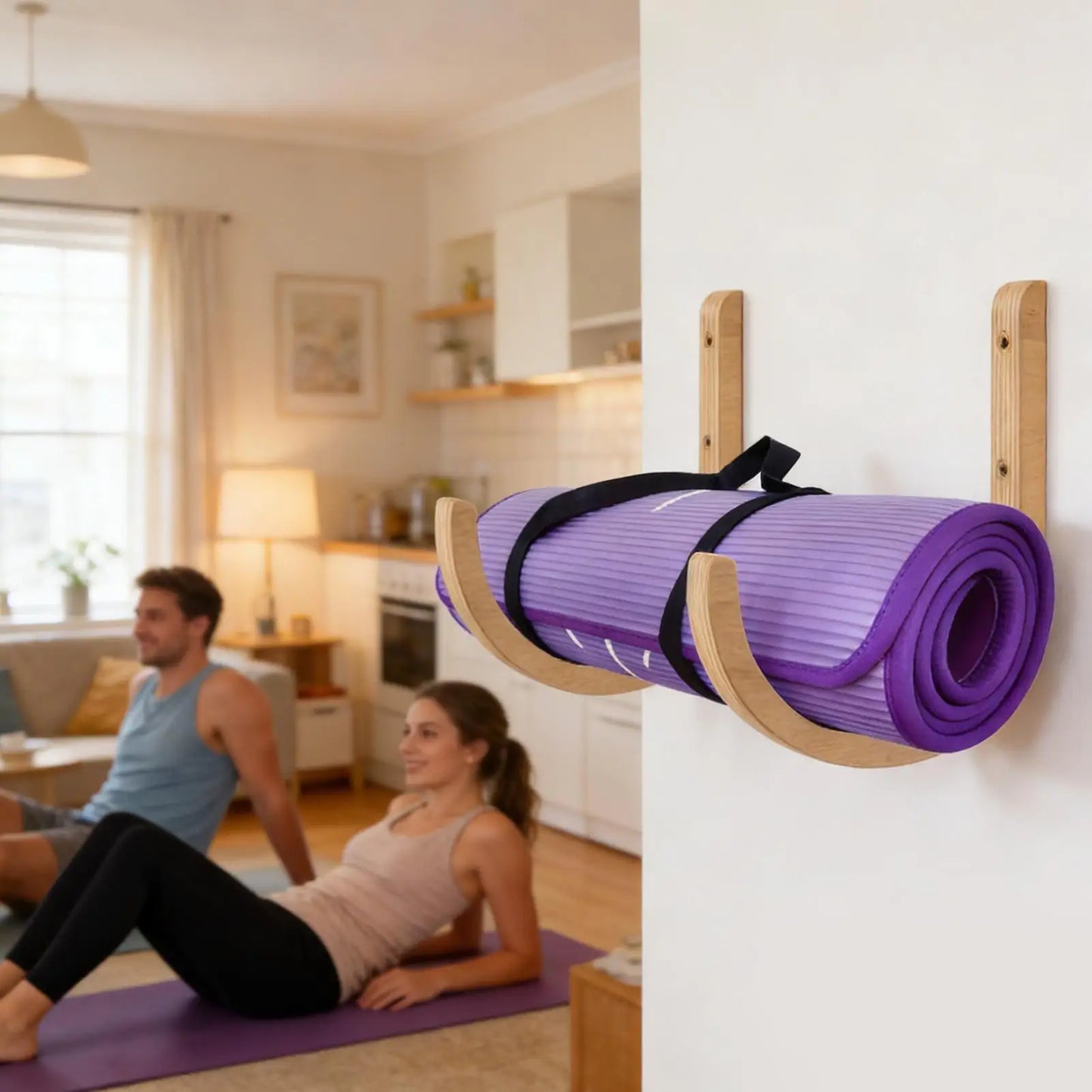 Yoga Mat Organizer 2 Pieces Wooden With Screws Yoga Mat Wall Mount Storage Rack For Home Indoor Workout Equipment Resistance Peaceful Pleasures Health and Wellness