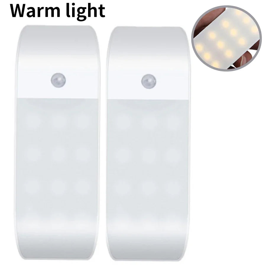 12LEDs Motion Sensor Night Light Rechargeable Magnetic Cabinet Lights Smart Sensor Night Lamp for Hallway Bedroom Kitchen Stairs Peaceful Pleasures Health and Wellness 2pcs warm light