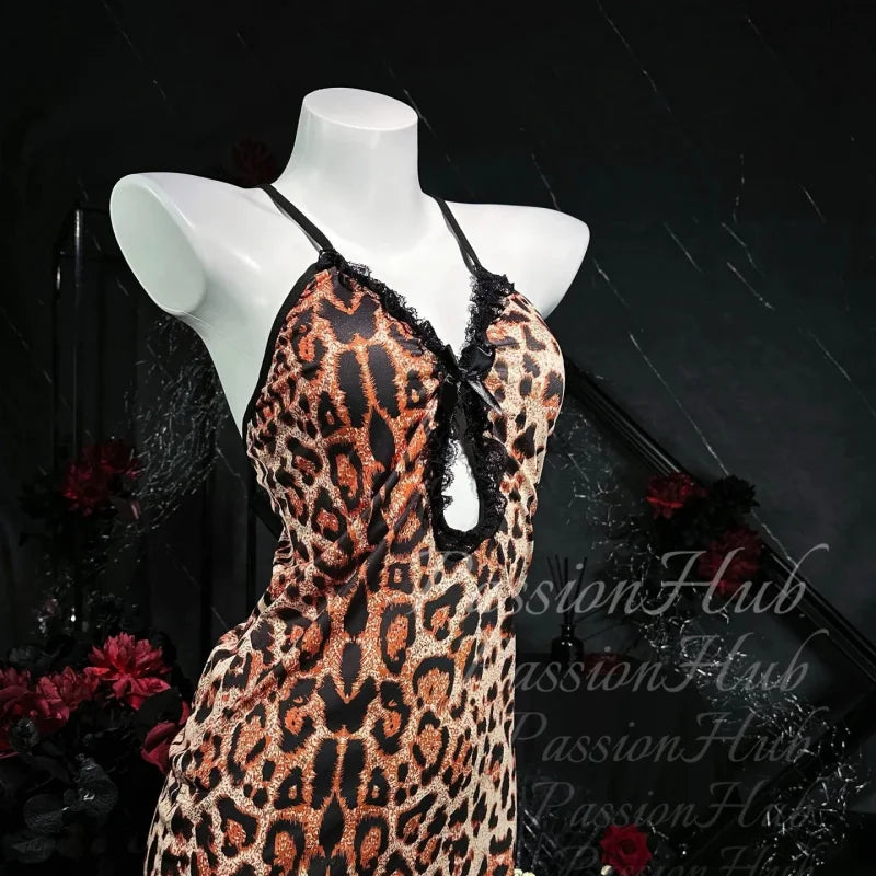 Leopard Lace Hip Wrap Dress – Soft Breathable Women's Loungewear