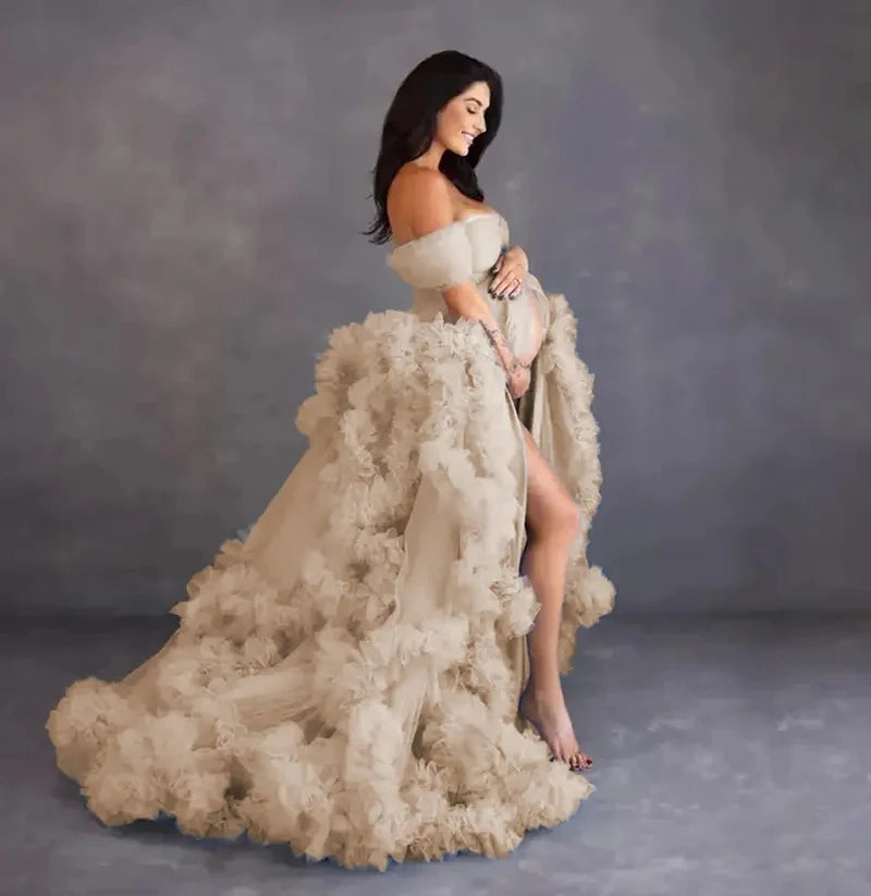 Deep V-Neck Lace Feather Maternity Gown | Photo Shoot Dress Maternity Photography Dress Peaceful Pleasures Health and Wellness B 1 XXL China Mainland