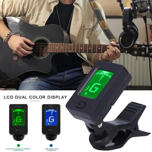 Clip-On Guitar Tuner – LCD Display for Guitar, Bass & Ukulele Clip-On Instrument Tuner Oasis Select
