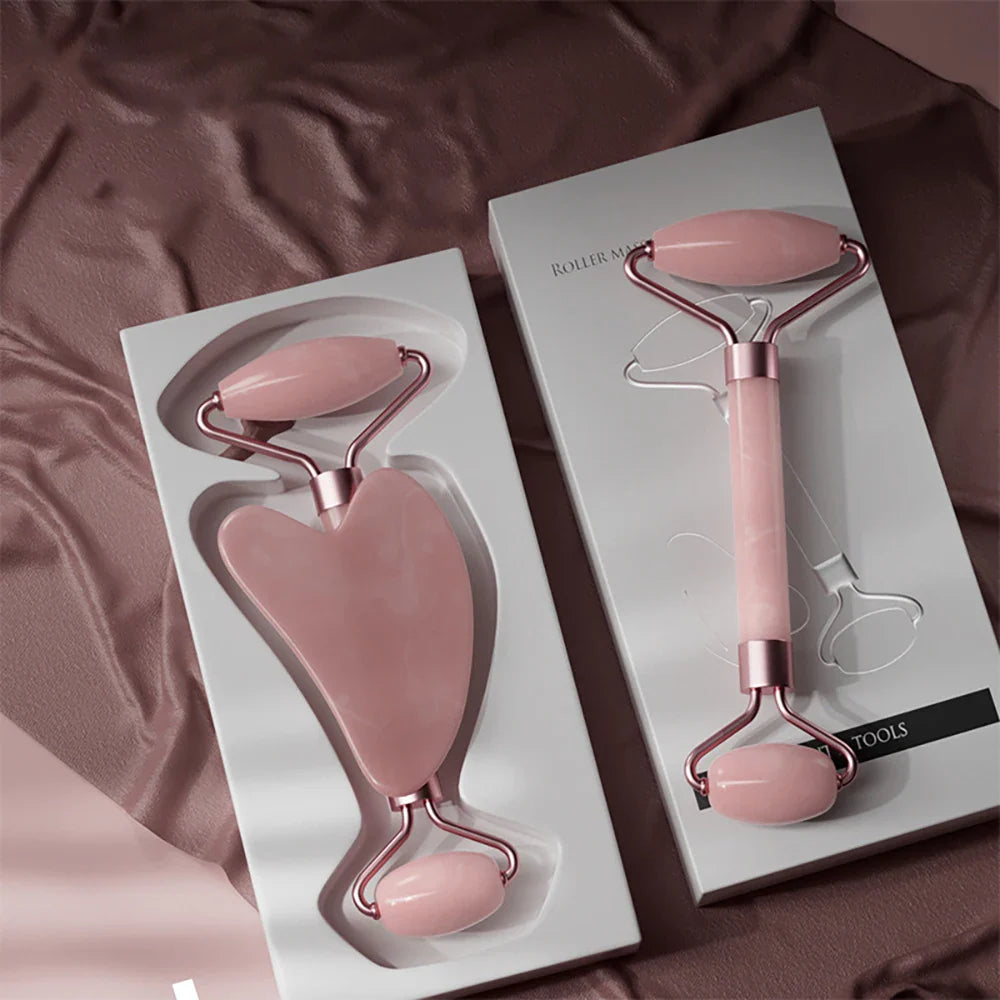 Facial Massage Roller & Gua Sha Scraping Tool Set – 2 Pcs
