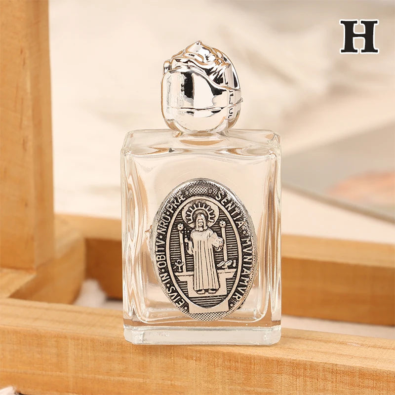 Glass Holy Water Bottle – Christian Cross & Virgin Design | 12 Styles