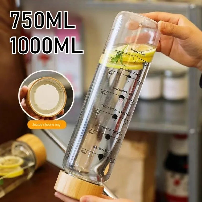 Borosilicate Glass Water Bottle | Bamboo Lid & Time Marker