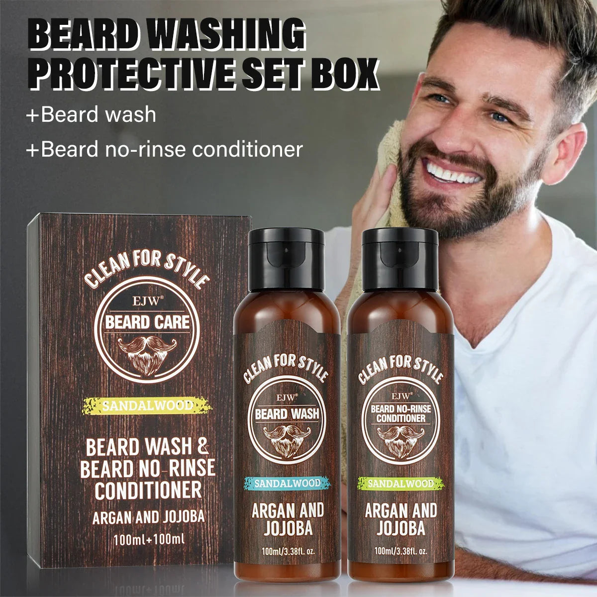 EJW Sandalwood Beard Shampoo & Conditioner Set – Argan & Jojoba