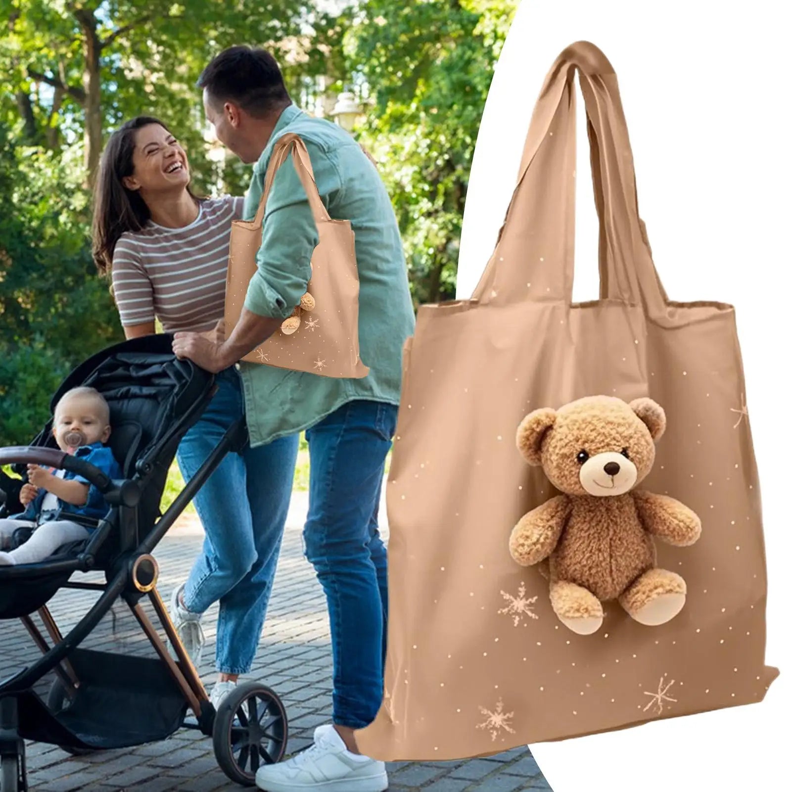 Grocery Shopping Bags Plush Animal Reusable Grocery Bags Foldable Handbag With Keychain Storage Organizer For Women Travel Peaceful Pleasures Health and Wellness
