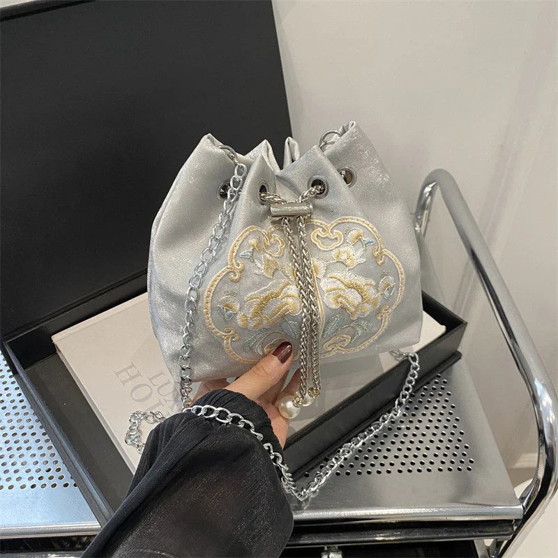 Chinese-Style Canvas Bucket Bag | Women's Retro Shoulder Bag