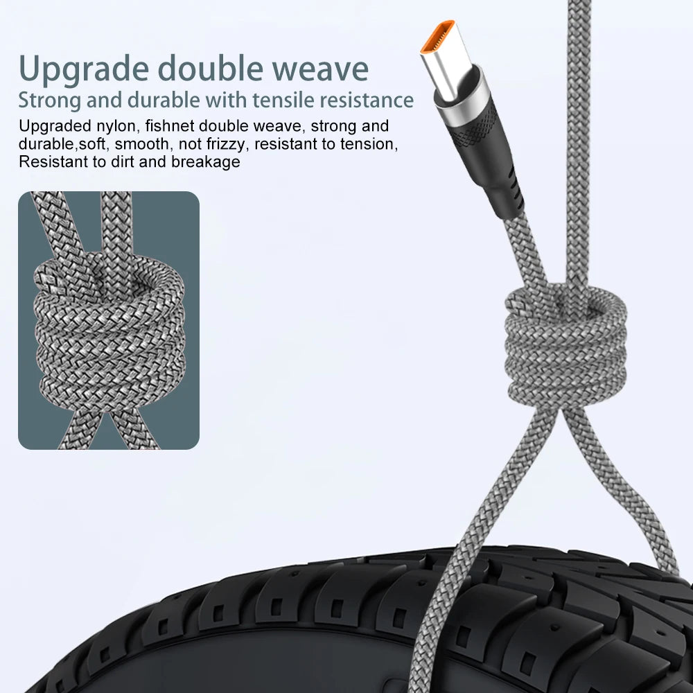 USB-C 6A Fast Charging Cable – Braided Nylon, 1m to 8m