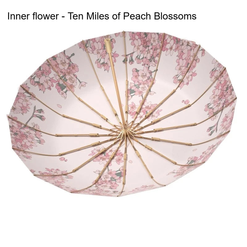 1pc Fresh Style Dual-use Sun Umbrella Anti-UV Sunscreen Rainproof Portable Sunshade Parasol Peaceful Pleasures Health and Wellness Peach blossom 16K metal-fiber composite