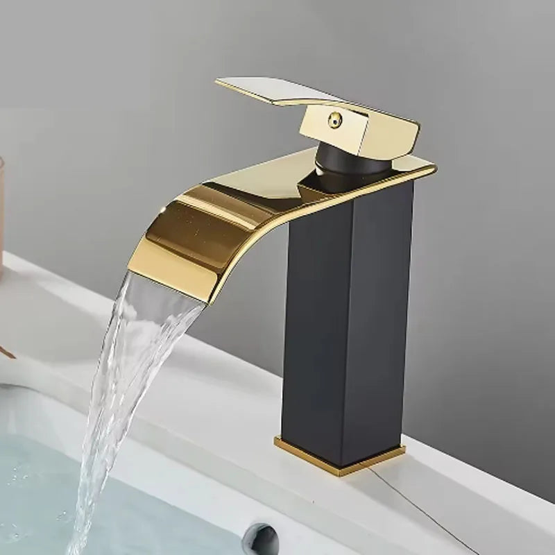 Brushed Gold Waterfall Bathroom Faucet | Single Handle Mixer