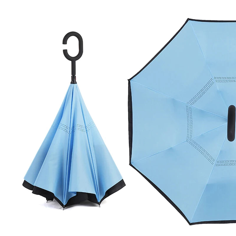 Reverse Double-Layer Long Handle Large Sun & Rain Umbrella