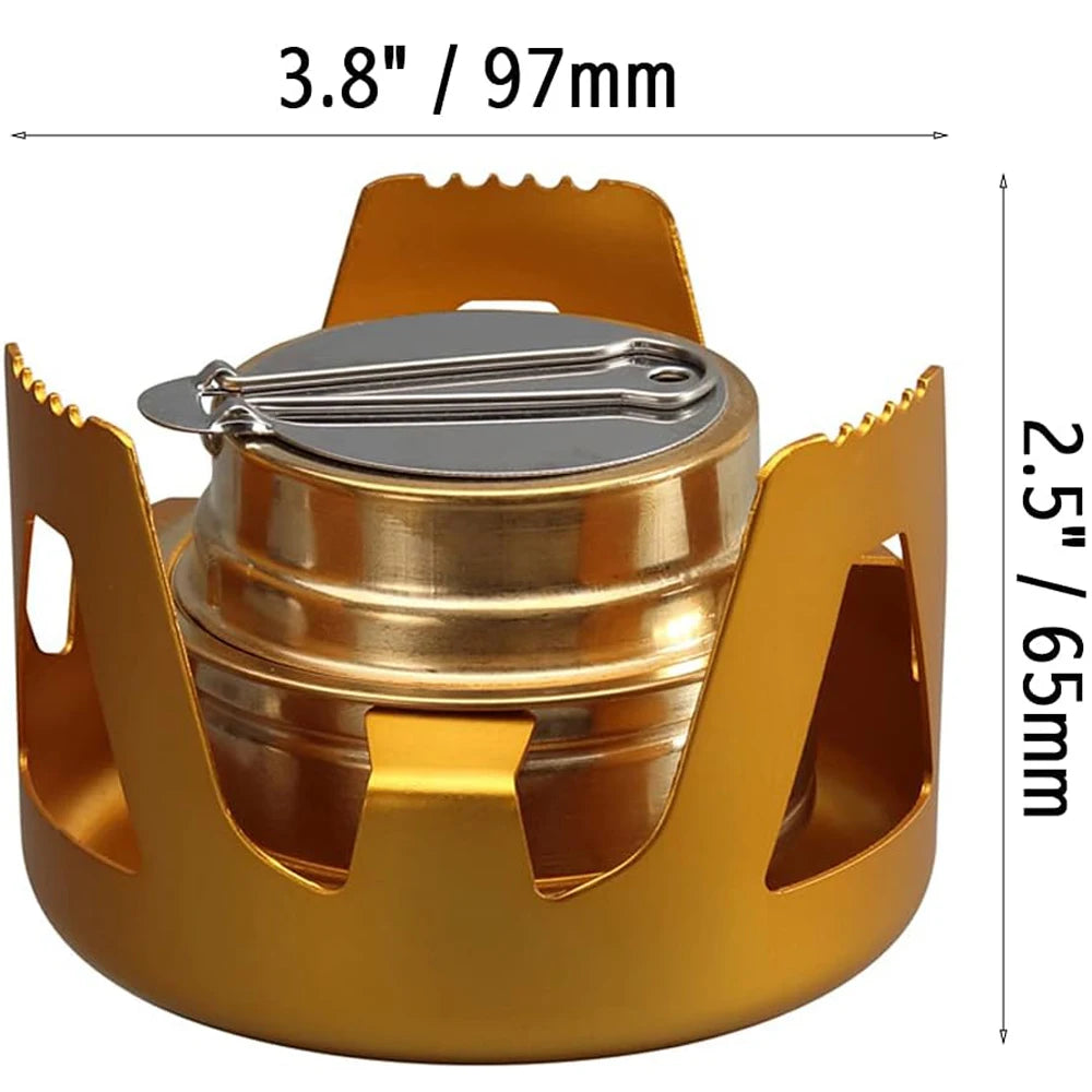 Ultralight Spirit Alcohol Furnace Mini Outdoor Camping Cookware Kit Brass Stove Burner with Detachable Pot Support Stand ﻿ Peaceful Pleasures Health and Wellness