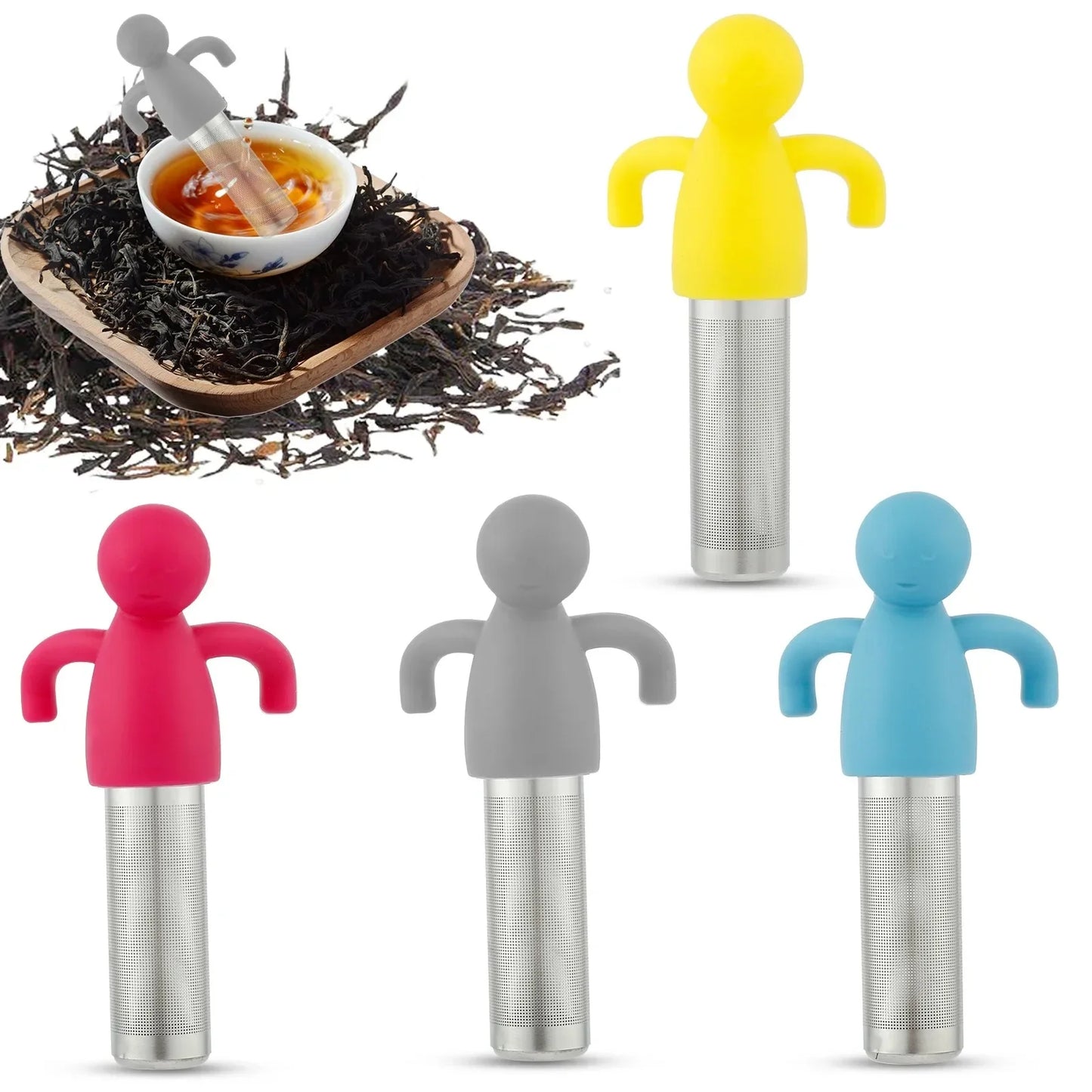 Stainless Steel Tea Sieve New Human Shaped Tea Sieve Kitchen Accessory Filter Accessories Supplies Humidifier Pet Products Bar Peaceful Pleasures Health and Wellness
