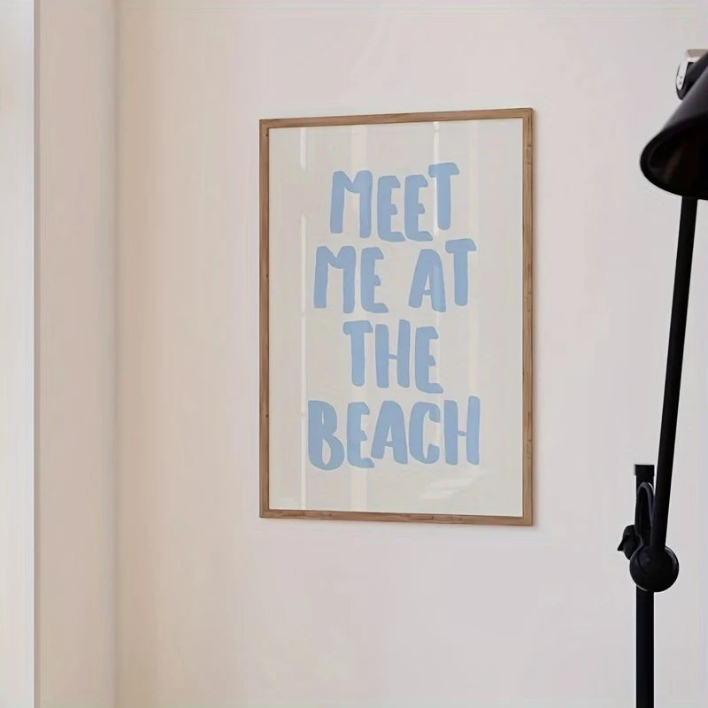 Meet Me At The Beach Soft Blue Canvas Wall Art Print