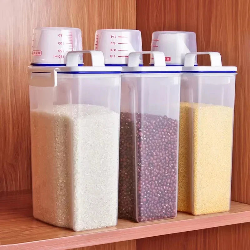 Sealed Rice & Grain Storage Bucket with Measuring Cup – 2KG